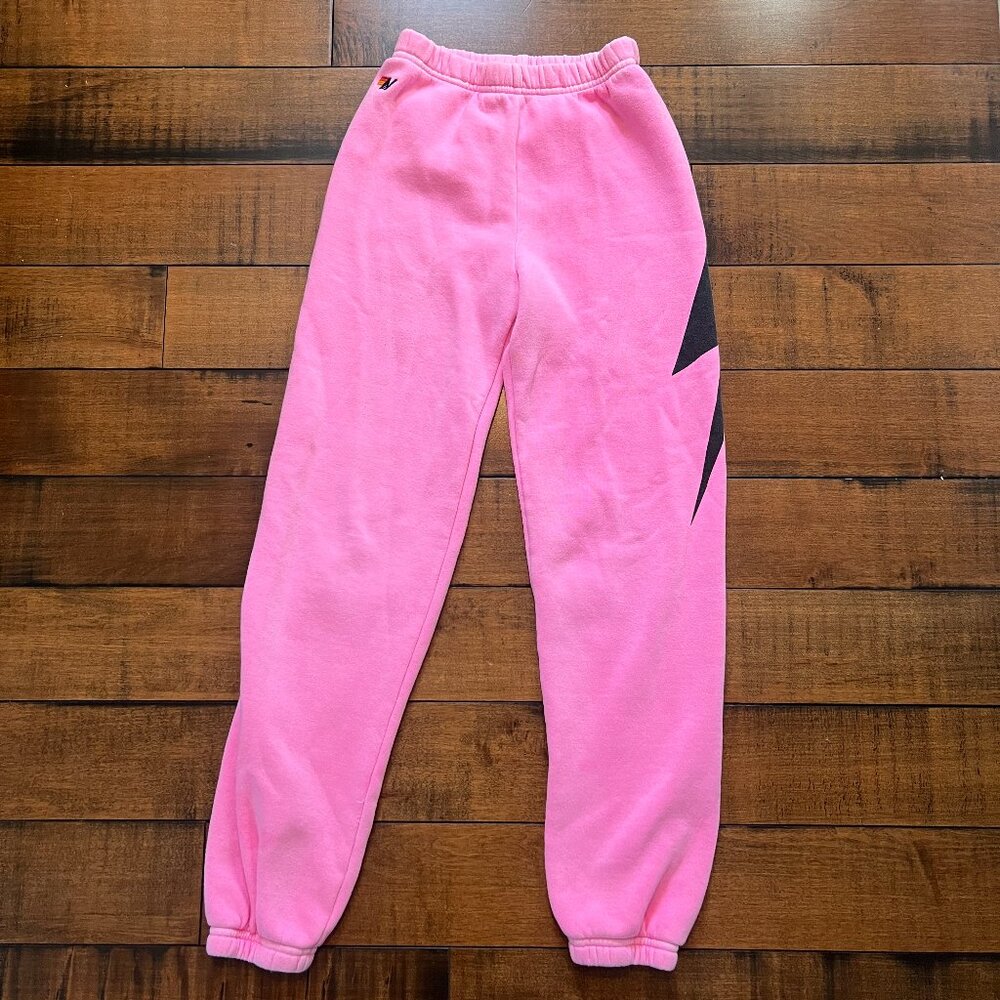 Aviator Nation KIDS BOLT PRINT SWEATPANTS - NEON PINK